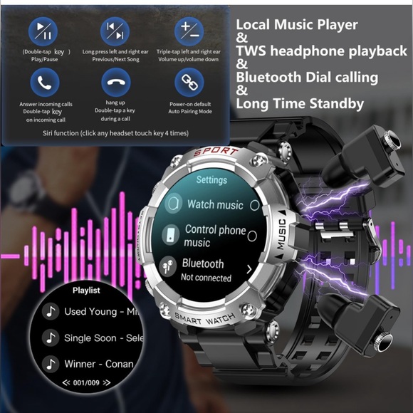 Smart Watch with Earbuds for Men Women1.52